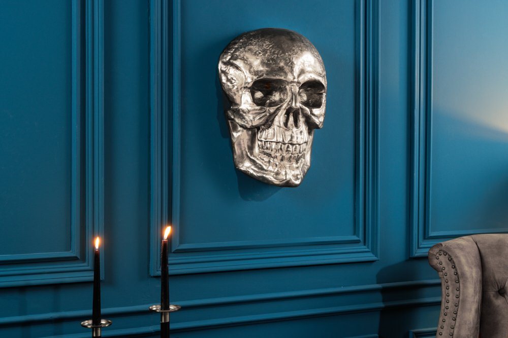 riess-ambiente Wanddekoobjekt SKULL XXL 40cm silber (Einzelartikel, 1 St), Metall · Totenkopf · Deko-Schädel · Schlafzimmer · Wohnzimmer von riess-ambiente