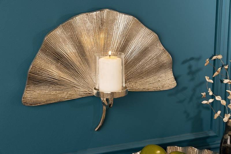 riess-ambiente Wandkerzenhalter GINKGO 44cm silber (Einzelartikel, 1 St), Wohnzimmer · Metall · Teelicht · Dekoration · handmade · Boho von riess-ambiente