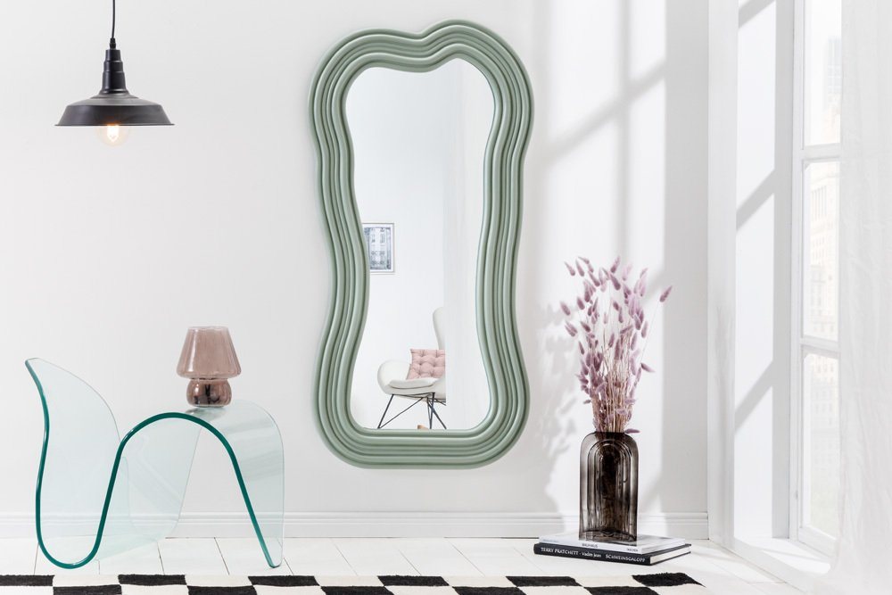 riess-ambiente Wandspiegel ALICE II 100cm pastell salbeigrün (Einzelartikel, 1-St), Flur · Kunststoff · Rahmen · Dekoration · Wellen · Design · Modern von riess-ambiente
