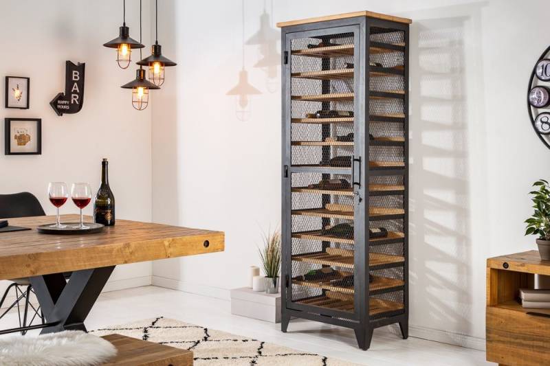 riess-ambiente Weinregal BODEGA 184cm schwarz / natur, Einzelartikel 1-tlg., Wohnzimmer · Massivholz · Metall · für 72 Flaschen · Industrial von riess-ambiente