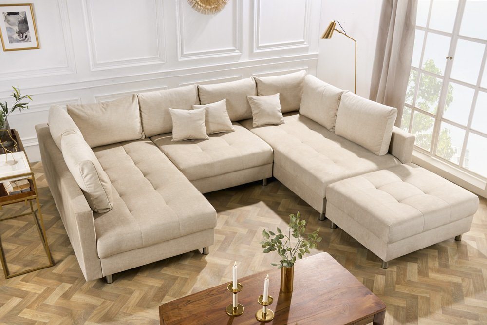 riess-ambiente Wohnlandschaft KENT 305cm champagner beige, Einzelartikel 1 Teile, Wohnzimmer · XXL · U-Form · Federkern · Samt · Hocker & Kissen von riess-ambiente