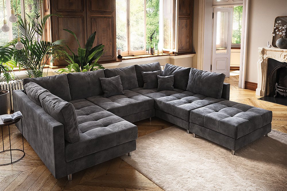 riess-ambiente Wohnlandschaft KENT 305cm grau/silber – Samt, U-Form, mit Kissen & Hocker, Einzelartikel 1 Teile, großes Bigsofa mit Hocker & Federkern – ideal für moderne Wohnzimmer riess-ambiente Wohnlandschaft KENT 305cm grau/silber – Samt, U-Form, mit Kissen & Hocker, Einzelartikel 1 Teile, großes Bigsofa mit Hocker & Federkern – ideal für moderne Wohnzimmer von riess-ambiente