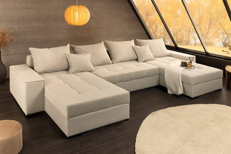 riess-ambiente Wohnlandschaft LODGE 315 cm champagner/beige – Cord, mit Schlaffunktion & Bettkasten, Einzelartikel 1 Teile, komfortables XXL-Sofa mit Federkern – ideal fürs moderne Wohnzimmer von riess-ambiente