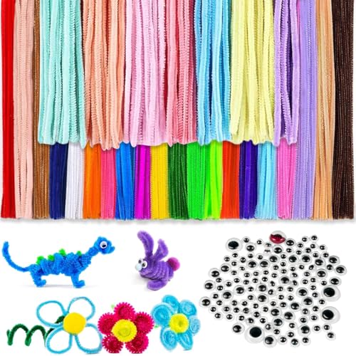 Rietegio 400 Stück Pfeifenreiniger zum Basteln, 27 Farben Chenilledraht, 100 selbstklebende Wackelaugen, Pfeifenputzer 30 cm x 6 mm, DIY Bastelset für Kinder, Kreativprojekte, Handwerk Dekoration Rietegio 400 Stück Pfeifenreiniger zum Basteln, 27 Farben Chenilledraht, 100 selbstklebende Wackelaugen, Pfeifenputzer 30 cm x 6 mm, DIY Bastelset für Kinder, Kreativprojekte, Handwerk Dekoration von rietegio