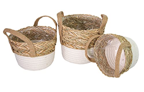 Riffelmacher 01105 - Geflochtenes Pflanzen Korb Set, 3 Stück, Pflanzkübel mit Folieneinsatz, gewebte Übertöpfe im Boho Look, Geschenk zum Einzug von Riffelmacher & Weinberger