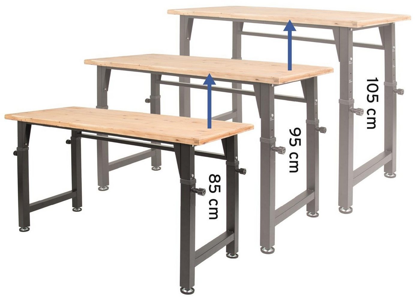 rikta Werkbank höhenverstellbare Werkbank und Arbeitstisch, (Set), höhenverstellbare Werkbank und Arbeitstisch, 135x60x85/95/105cm von rikta