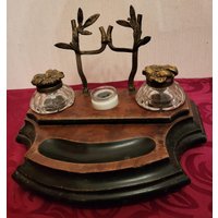 Schreibtischset Schreibtischgarnitur Aus Holz Und Messing Jugendstil Schreibtischset Schreibtischgarnitur Aus Holz Und Messing Jugendstil von rippchensvintageshop