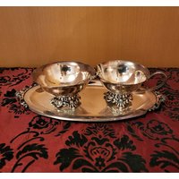 Zucker Zuckerlöffel Und Sahne Set Mit Tablett Versilbert von rippchensvintageshop