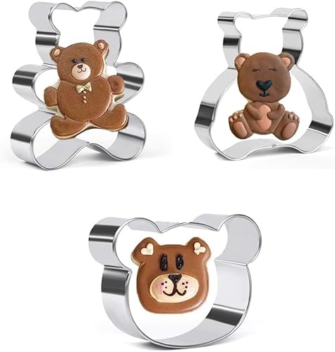 3 Stück Teddybär Ausstechformen Set - Bärengesicht und Teddybären - Edelstahl Keksausstecher Fondant Kuchen Dekoration zum Backen 3 Stück Teddybär Ausstechformen Set - Bärengesicht und Teddybären - Edelstahl Keksausstecher Fondant Kuchen Dekoration zum Backen von ririess