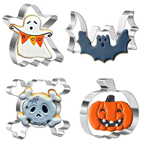 4 Stück Halloween Ausstechformen Set Edelstahl Geist, Kürbis, Schädel und Fledermaus Form Haliday Ausstechformen zum Backen 4 Stück Halloween Ausstechformen Set Edelstahl Geist, Kürbis, Schädel und Fledermaus Form Haliday Ausstechformen zum Backen von ririess