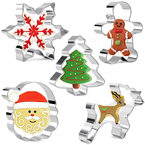 5 Stück Weihnachten Ausstechformen Set Lebkuchenmann, Weihnachtsbaum, Schneeflocke, Weihnachtsmannkopf und Rentier - Edelstahl Xmas Ausstechformen Form zum Backen 5 Stück Weihnachten Ausstechformen Set Lebkuchenmann, Weihnachtsbaum, Schneeflocke, Weihnachtsmannkopf und Rentier - Edelstahl Xmas Ausstechformen Form zum Backen von ririess