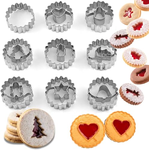 9 Stück Weihnachten Linzer Ausstecher Mini Linzer Ausstechformen Edelstahl Ausstecher Set Mini Geriffelt Runde Keksausstecher für Party Backen DIY Fondant von ririess