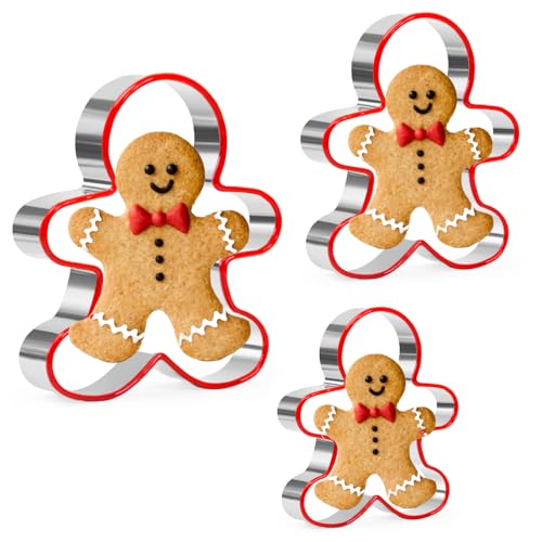 Ausstechformen-Set Lebkuchenmann, Lebkuchenmann, Keksausstecher, Edelstahl, Weihnachtsausstecher mit rotem PVC-Rand, 3 Stück Ausstechformen-Set Lebkuchenmann, Lebkuchenmann, Keksausstecher, Edelstahl, Weihnachtsausstecher mit rotem PVC-Rand, 3 Stück von ririess