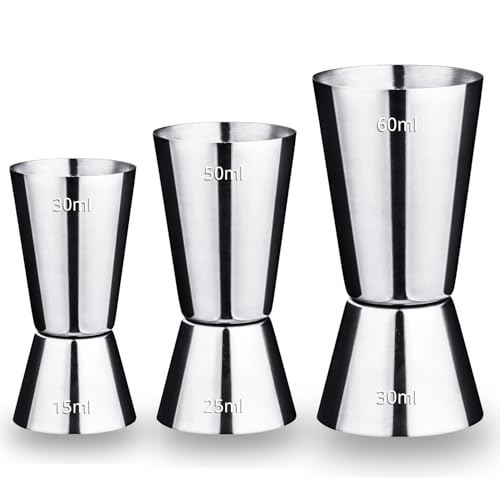 Cocktail Messbecher Set - 3er Pack, Dual Spirit Measure Cup - Cocktail Messbecher - Edelstahl Barmaß für perfekte Cocktails - Präzise Skala für Bars und Zuhause (30/60 ml & 25/50 ml & 15/30 ml Set) von ririess