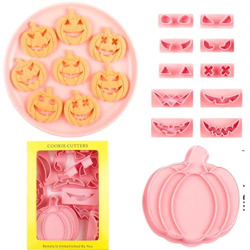 Halloween-Ausstechformen, 13 Stück, Halloween-Ausstechformen und Stempel, Kunststoff-Kürbis-Element-Ausstecher-Set für Kinder, Grimasse-Kürbis-Ausstechformen mit austauschbaren Ausdrücken Halloween-Ausstechformen, 13 Stück, Halloween-Ausstechformen und Stempel, Kunststoff-Kürbis-Element-Ausstecher-Set für Kinder, Grimasse-Kürbis-Ausstechformen mit austauschbaren Ausdrücken von ririess