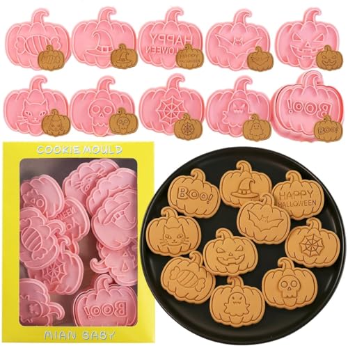 Halloween-Ausstechformen-Set, 3D-Kürbis-Stempel, Katzengesicht, Fledermaus, Geist, Hexenhut, Süßigkeiten, Boo, Happy Halloween, Spinnennetz und mehr, 10 Stück Halloween-Ausstechformen-Set, 3D-Kürbis-Stempel, Katzengesicht, Fledermaus, Geist, Hexenhut, Süßigkeiten, Boo, Happy Halloween, Spinnennetz und mehr, 10 Stück von ririess