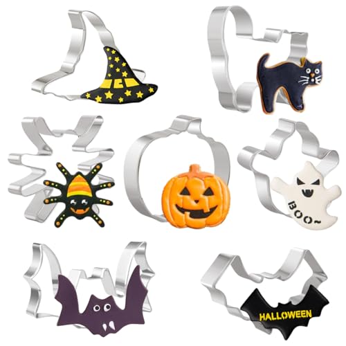 Halloween Ausstechformen Set, 7 Stück Ausstecher Formen - Geist, Fledermaus, Kürbis, Katze, Hexenhut, Spinne - Keksausstecher für Backen Party Kuchen Dekorationen Halloween Ausstechformen Set, 7 Stück Ausstecher Formen - Geist, Fledermaus, Kürbis, Katze, Hexenhut, Spinne - Keksausstecher für Backen Party Kuchen Dekorationen von ririess