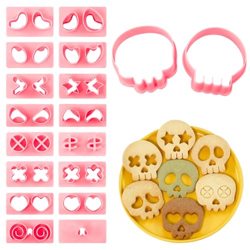 Halloween-Ausstechformen-Set mit Totenkopf-Motiv, 3D-Pressbare Keksformen mit austauschbaren Ausdrücken, DIY Grimasse Totenkopf-Ausstechformen für Kinder & Halloween-Backspaß, 10 Stück Halloween-Ausstechformen-Set mit Totenkopf-Motiv, 3D-Pressbare Keksformen mit austauschbaren Ausdrücken, DIY Grimasse Totenkopf-Ausstechformen für Kinder & Halloween-Backspaß, 10 Stück von ririess