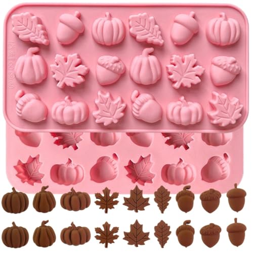 Herbst-Silikonformen für Schokolade, Ahornblätter, Eicheln und Kürbisse, 3D-Schokoladenformen für Herbst, Erntedankfest, Ernte-Thema (1 Stück) von ririess