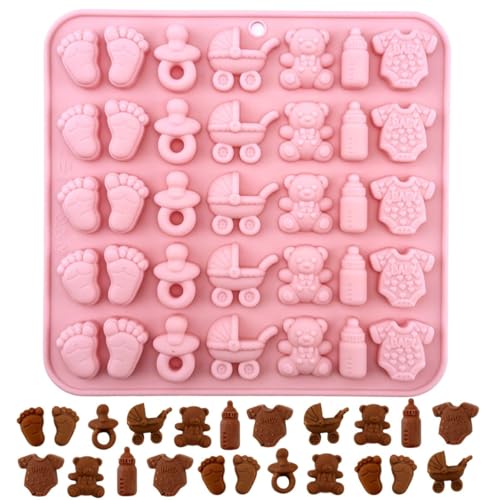 Schokoladenformen für Babypartys, Fußabdrücke, Schnuller, Kinderwagen, Teddybär, Flasche und Einteiler, 3D-Schokoladenformen für Babyparty, Geburtstag (1 Stück) von ririess