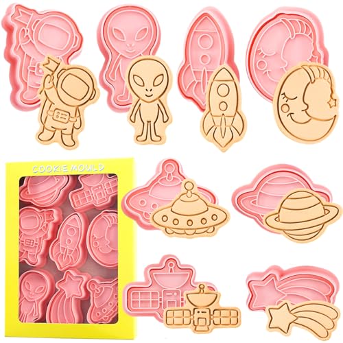 Weltraum-Ausstechformen, 8 Kunststoff-Stempel, Cartoon-lustige Keksform, 3D-Weltraum-Themen-Ausstechformen-Set Weltraum-Ausstechformen, 8 Kunststoff-Stempel, Cartoon-lustige Keksform, 3D-Weltraum-Themen-Ausstechformen-Set von ririess