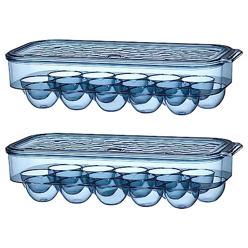 rismart 16er-Eierbox mit Deckel Stapelbar Eierbehälter Eierpappen für Kühlschrank Campen Reisen Blau (2 Stück),31.5 x 14.3 x 7.5 cm von rismart