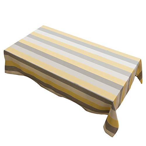 rismart Gestreift Tischdecke Leinen Bestickt Quaste Tischtuch Deckel Gelb Grau,100 x 160 cm von rismart