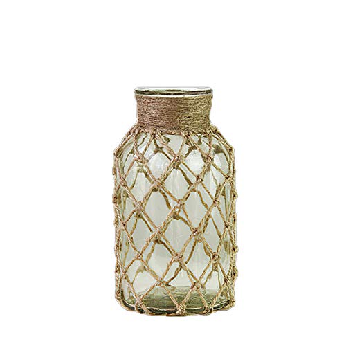 rismart Rustikal Vase aus Glas Blumenvase Flasche Deko Glasvase mit Seilnetz Grün,16.2 x 8.2 cm von rismart
