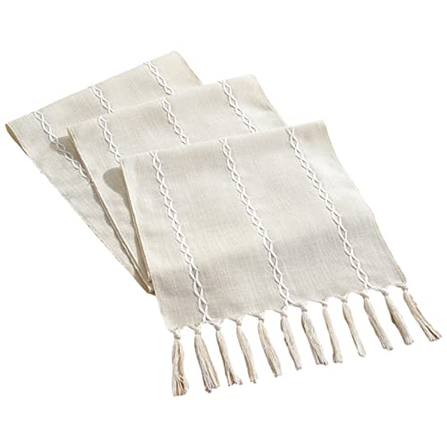 rismart Rustikaler Tischläufer Tischdecke mit Quaste Hohlnähte Landhausstil Beige,32 x 220 cm von rismart