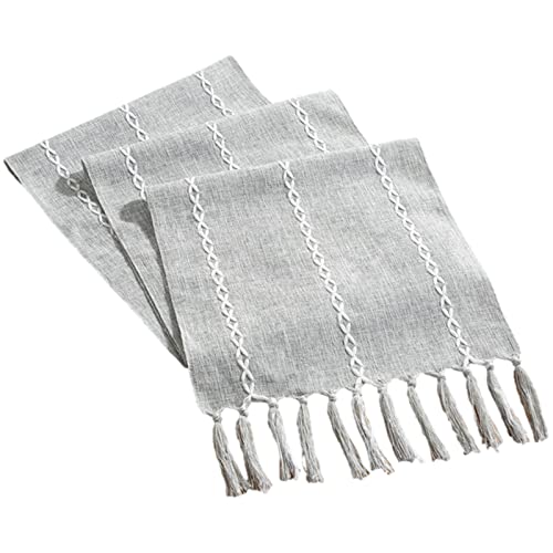 rismart Rustikaler Tischläufer Tischdecke mit Quaste Hohlnähte Landhausstil Grau,32 x 160 cm von rismart