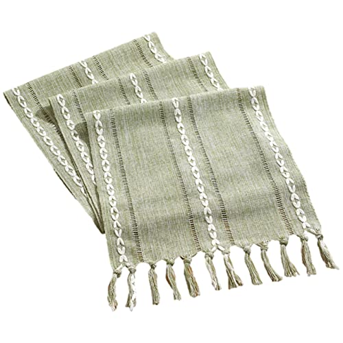 rismart Rustikaler Tischläufer Tischdecke mit Quaste Hohlnähte Landhausstil Grün,32 x 180 cm von rismart