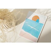 Risographie-Poster "Sunset 02" in Aqua Und Gold von risoCATzoo