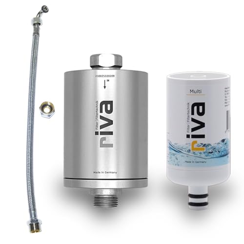 riva Filter | Trinkwasser Filter-Set MULTI | WASSERHAHNFILTER - Zertifizierter Schutz vor Legionellen, Bakterien und Keimen in Küche Bad | Inkl. flexiblen Schauchanschluss-Set | Silber von riva