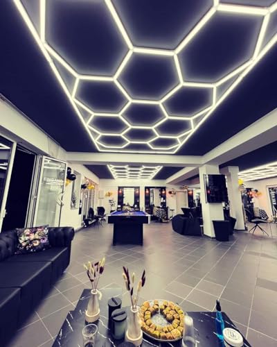 LED-Waben-Design, sechseckiges Design, für Werkstatt, Autowanne, Karosserie, Büro, Raute für Auto, Barber Shop, Fitnessstudio (2,41 x 4,79 m) von rivestiiltuogarage
