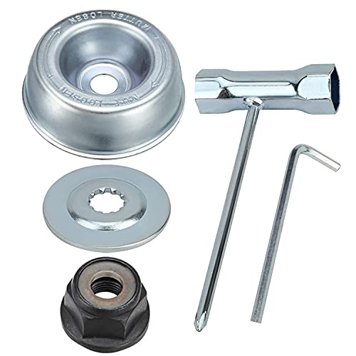 5 Stück Gartenmaschine Rasenmäher Klingenadapter Kit Schubscheibe Rider Platte, Kragen Mutter, Wartung Schraubendreher Klingenadapter Aufsatz Wartung Kit für FS55 FS56 FS120 FS130 FS250 von rngcpto