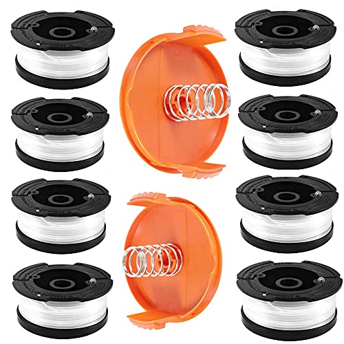 8 Pack A6481 A6485 Fadenspule für Black Decker Rasentrimmer, Ersatzfadenspulen Ersatzspule Rasentrimmer mit 2 Kappe 2 Feder für STC1820CM STC1820PC STC1820EPC STC1840EPC ST5530 ST1823 GLC1823L20 von rngcpto