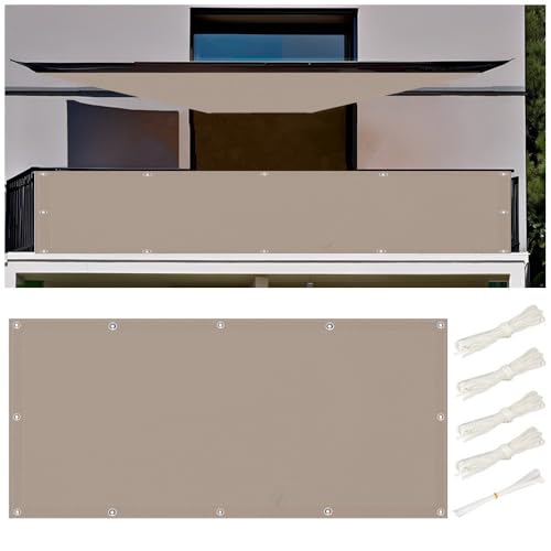 Balkon Sichtschutz 50x300cm Balkonabdeckung Wetterfest, Sonnensegel 0.5x3M Wasserdicht Rechteckig Sonnensegel Balkon Ohne Bohren Segeltuch mit Ösen und Kordel für Garten Terrasse, Braun Balkon Sichtschutz 50x300cm Balkonabdeckung Wetterfest, Sonnensegel 0.5x3M Wasserdicht Rechteckig Sonnensegel Balkon Ohne Bohren Segeltuch mit Ösen und Kordel für Garten Terrasse, Braun von rngcpto