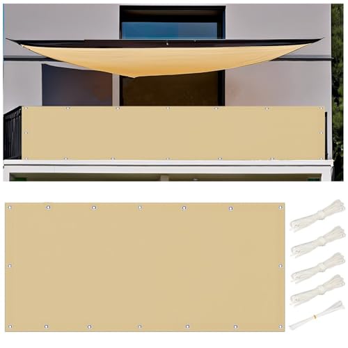 Sonnensegel 1.7x2.8M Wasserdicht Rechteckig, Segeltuch im Viele Größe und Farben, Sonnenschutz Wetterschutz Markise Seitenschutz Balkon Ohne Bohren mit Ösen und Kordel für Garten Terrasse, Sand Beige von rngcpto
