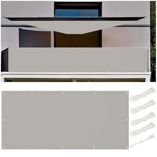 Sonnensegel 1x1.8M Wasserdicht Rechteckig mit Ösen, Multi Farbe und Größe Segeltuch Sonnensegel Balkon Ohne Bohren UV Schutz Sonnenschutz Markise mit Kordel für Garten Terrasse Balkon, Hellgrau von rngcpto
