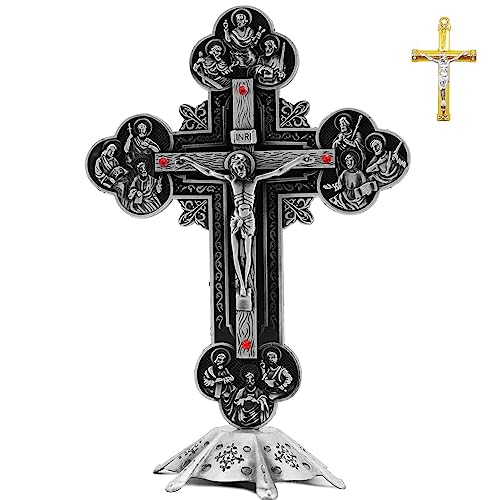 Jesus Altar Tischkreuz, religiöses Kruzifix-Wanddekoration mit Ständer, christliches Metall-Ornament für Gebet, katholisches Geschenk von rnuie