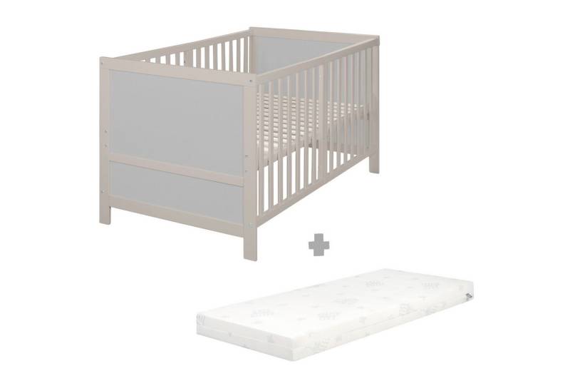 roba® Babybett EASY SLEEP 70 x 140 cm - umbaubar zum Juniorbett ohne extra Zubehör, 3 Schlupfsprossen, 3-fach höhenverstellbar- Grau - mit Matratze von roba®