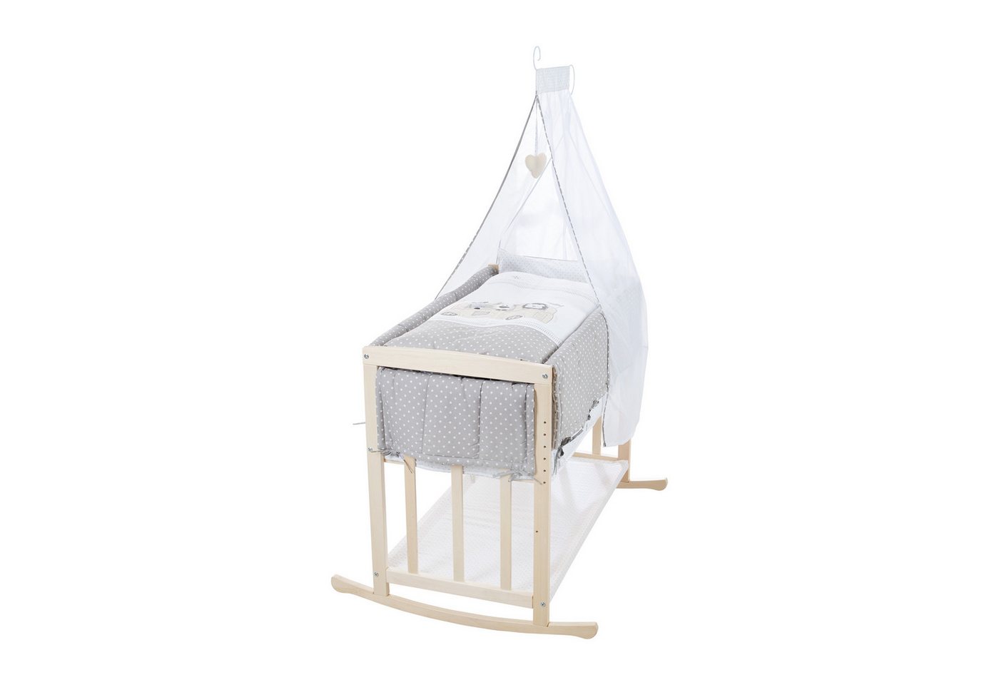 roba® Babybett Stubenbett 4 in 1 - Holz natur - inkl. Matratze & kompletten Textilien, verwendbar als Beistellbett, Wiege (mit Kufen), Bettchen und Bank von roba®