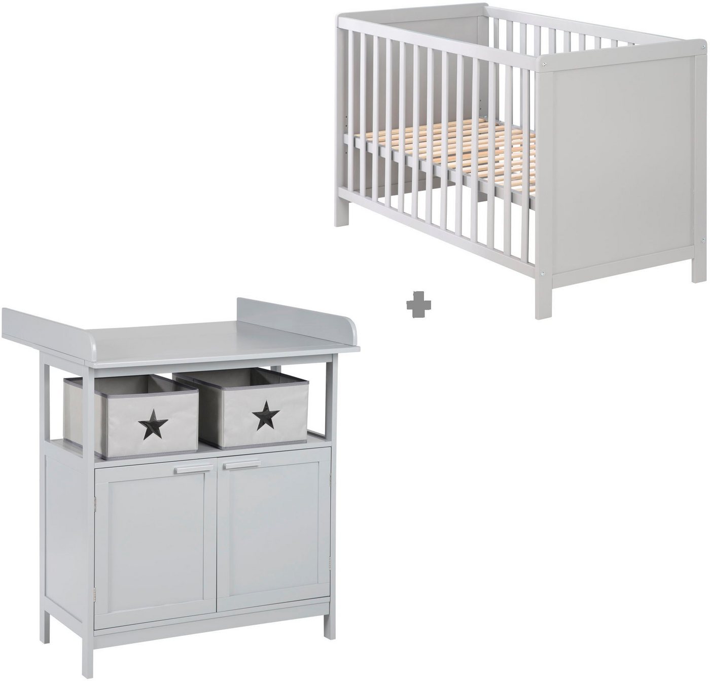 roba® Babymöbel-Set Hamburg, (Spar-Set, 2-St., Kinderbett, Wickelkommode), mit Kinderbett und Wickelkommode mit 2 Türen von roba®