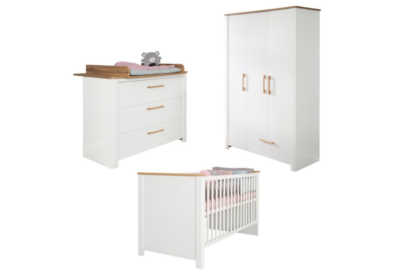 roba® Babyzimmer-Komplettset Ava, Gitterbett, Wickelkommode & Kleiderschrank 3-türig von roba®