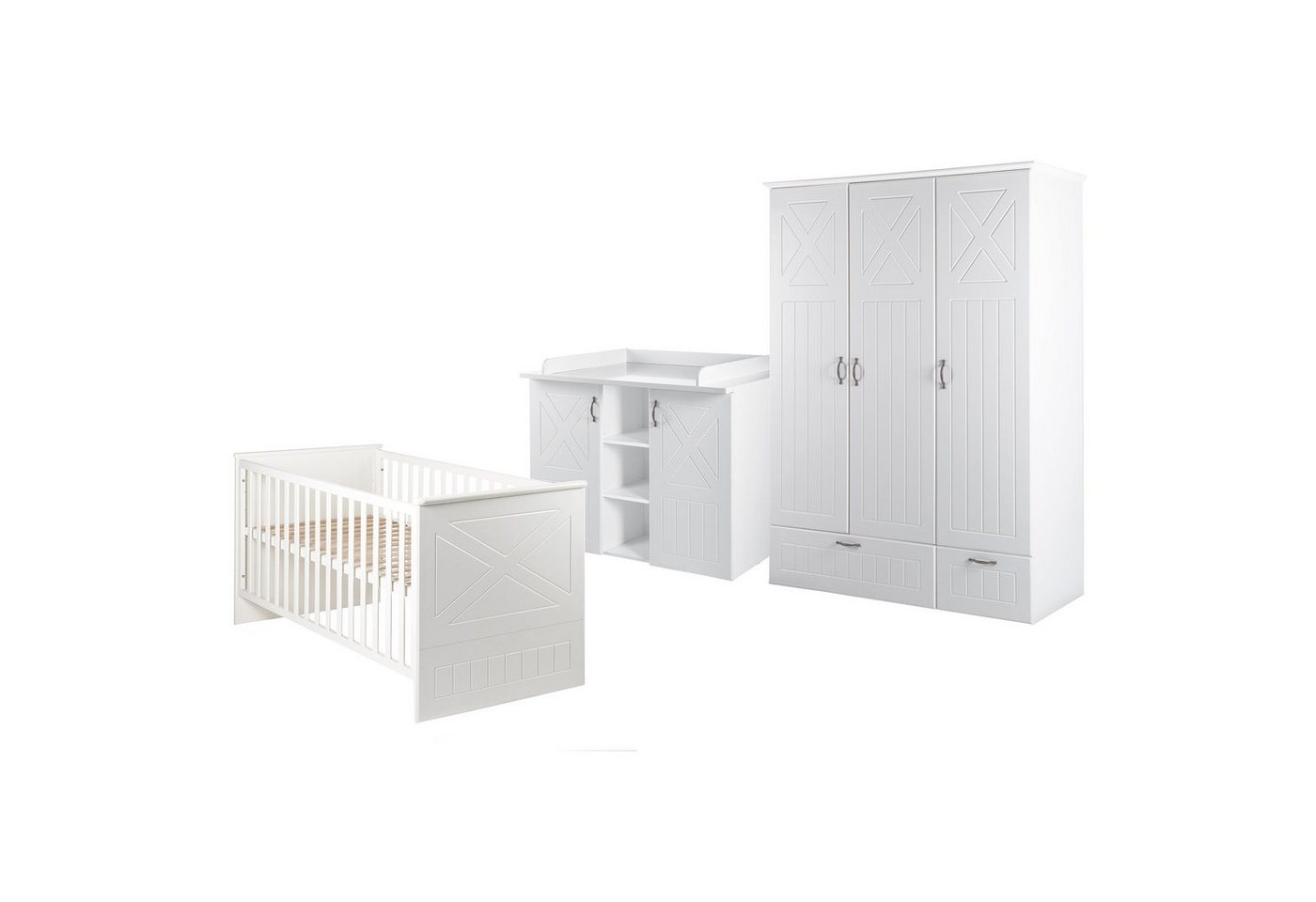 roba® Babyzimmer-Komplettset Constantin, Gitterbett, Wickelkommode & 3-türiger Drehtürenschrank, umbaubar von roba®