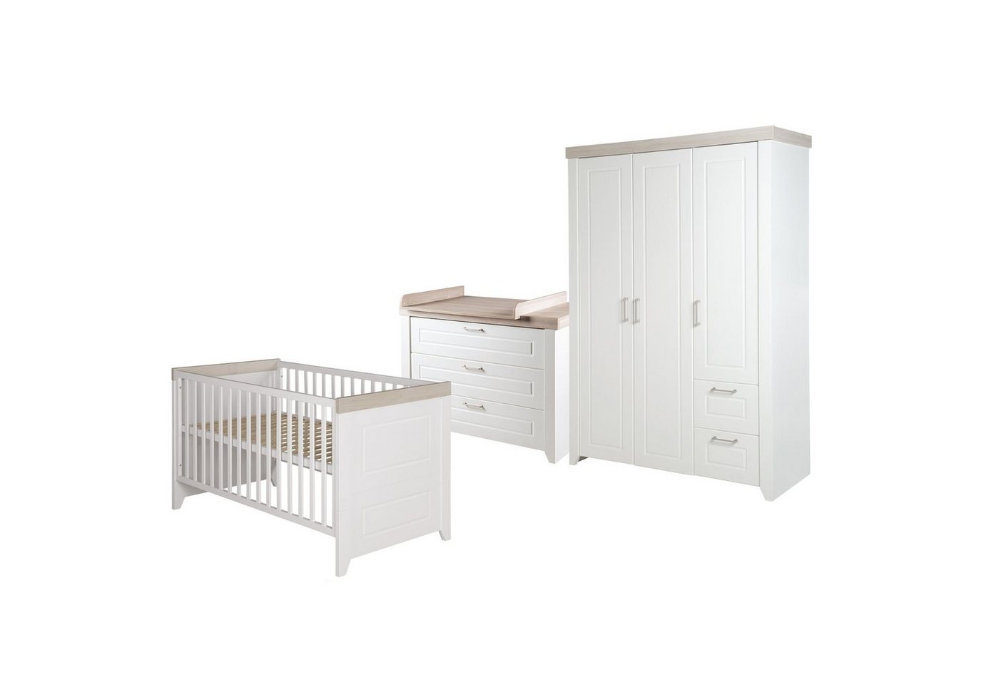 roba® Babyzimmer-Komplettset Felicia, Gitterbett, Wickelkommode, 3-türiger Schrank, umbaubar von roba®