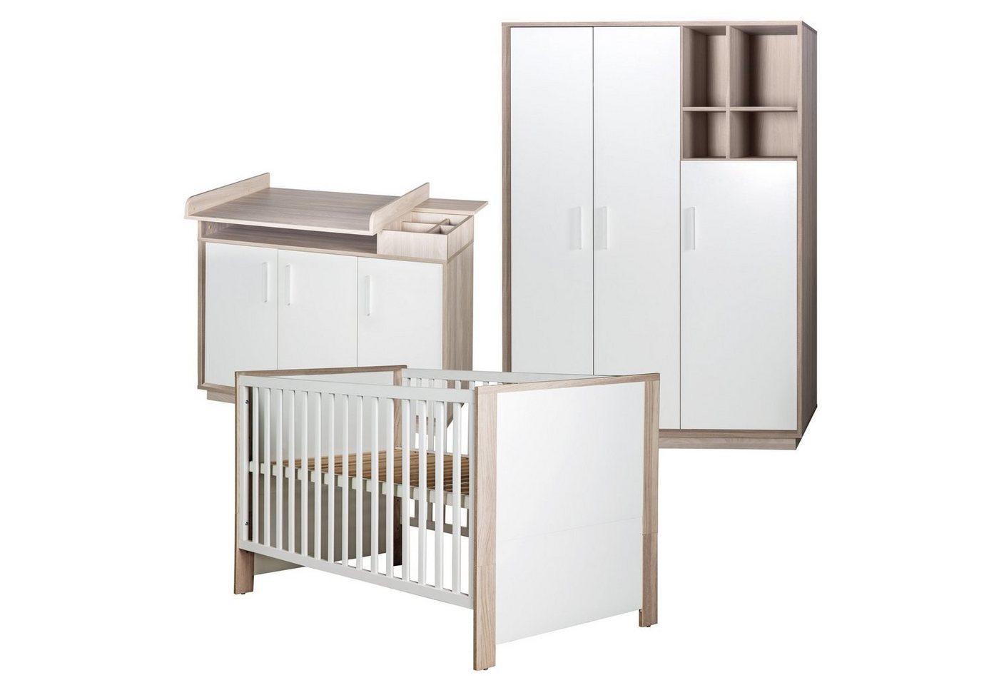 roba® Babyzimmer-Komplettset Olaf, Gitterbett, Wickelkommode, 3-türiger Drehtürenschrank, umbaubar von roba®