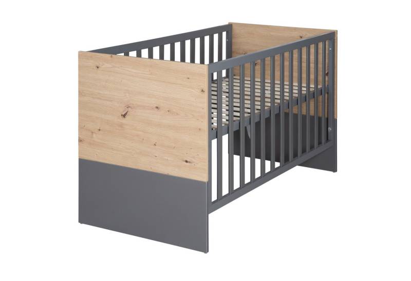 roba® Beistellbett Anna - aus Holz - in Anthrazit mit Dekor Kent Eiche - moderne Optik, 2-in-1 Babybett & Beistellbett 60 x 120 cm, höhenverstellbar von roba®