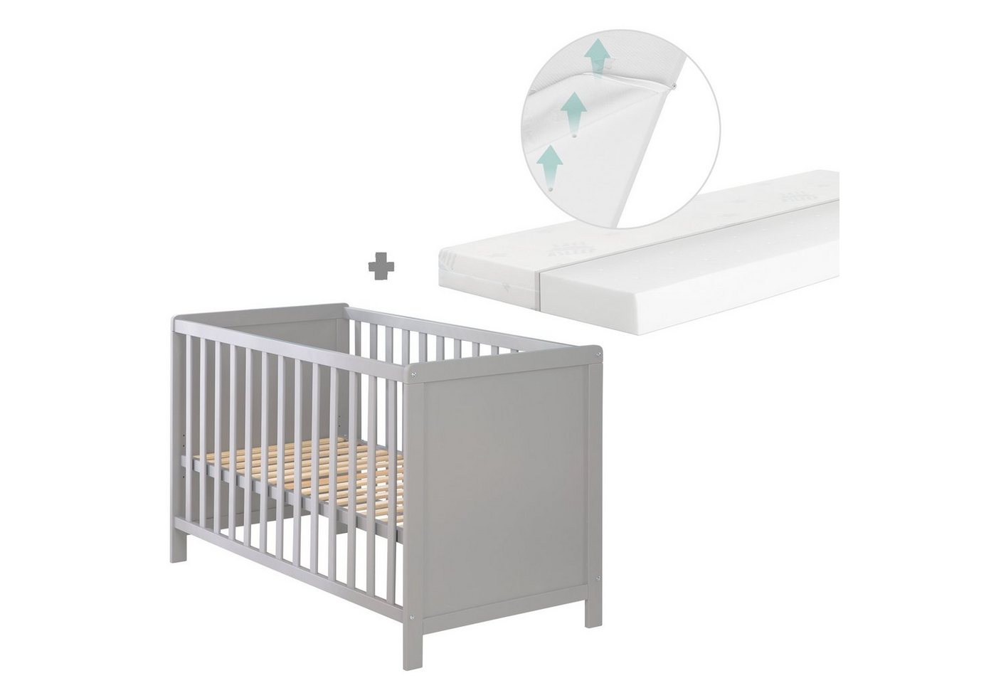 roba® Beistellbett taupe oder weiß, Gitterbett inkl. Matratze und Lattenrost, 6 fach höhenverstellbar von roba®