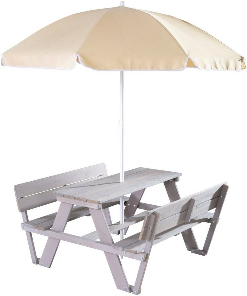 roba® Garten-Kindersitzgruppe PICKNICK for 4 Outdoor +, (Set, 2-tlg), grau, mit Rückenlehnen und Sonnenschirm von roba®